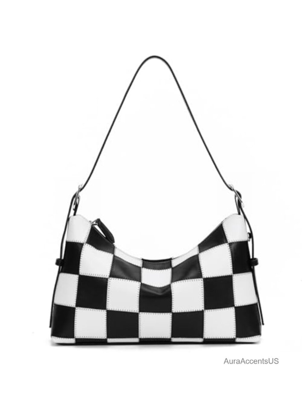 PU Leather Checkered Shoulder Bag Adjustable Strap Shoulder Crossbody Purse